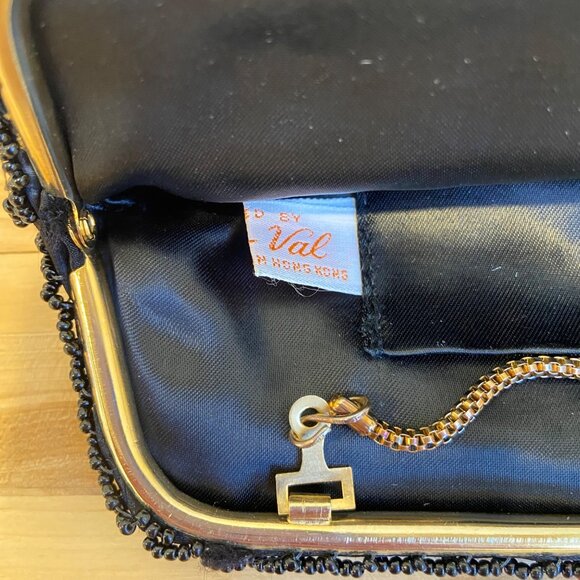 Vintage Du-Val Black Beaded & Sequined Evening Clutch Purse With Gold Chain Hand - Picture 9 of 13